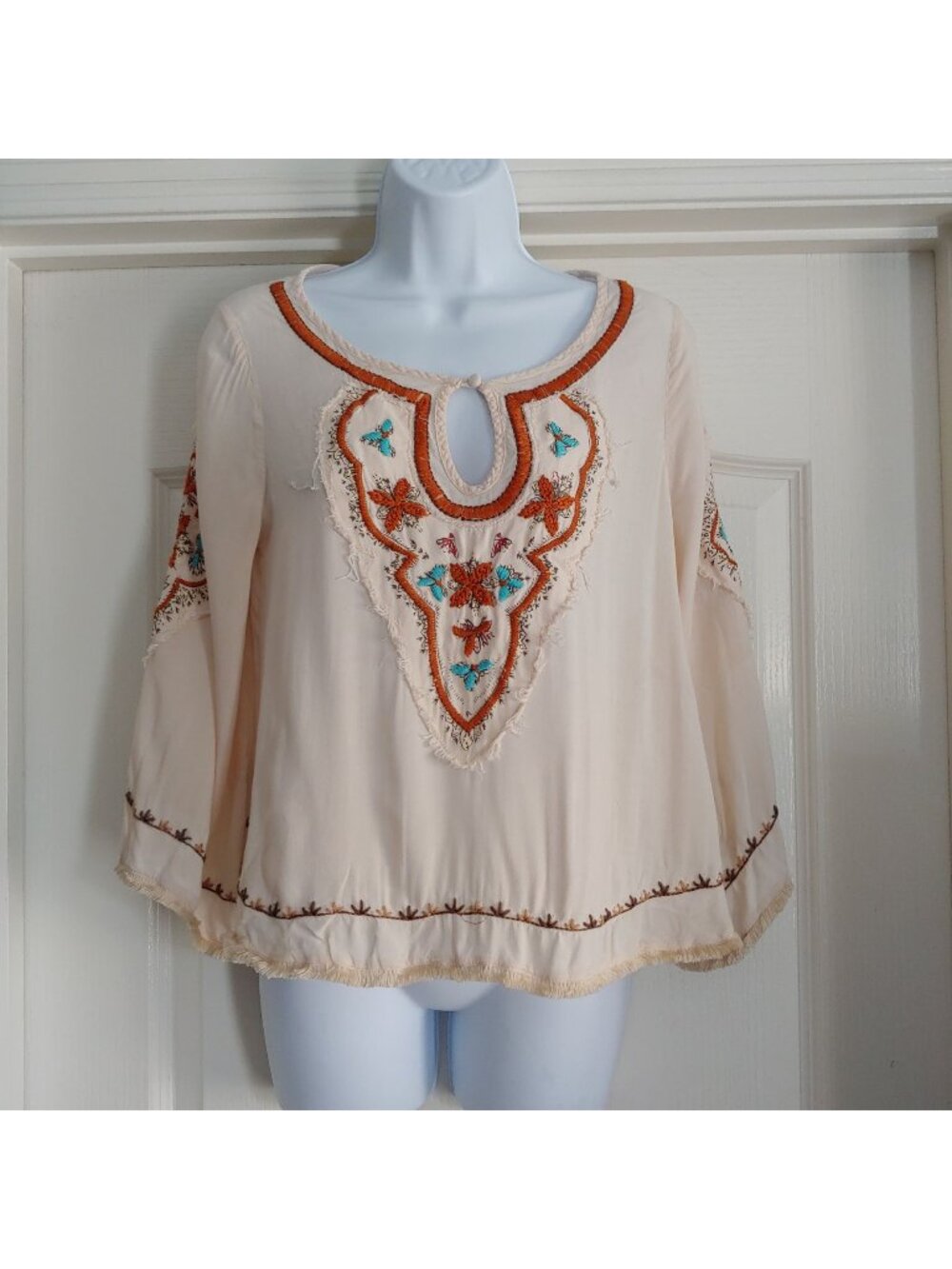 Yahada Embroidered 3/4 Sleeve Southwestern Soft Hippie Retro Comfy Tunic S